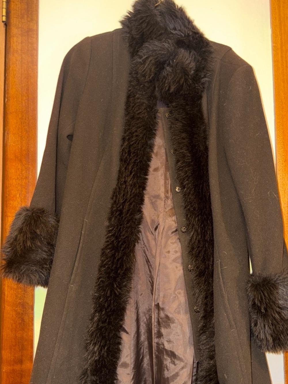 Zara Black Wool Coat with Faux Fur Trim